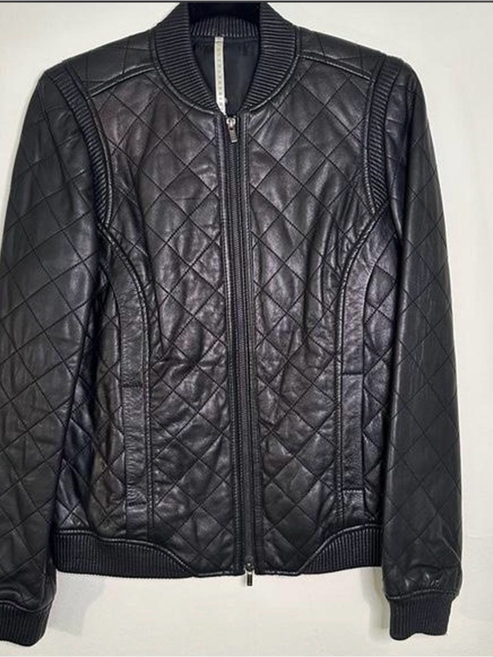 Truth and Pride Quilted Black Leather Bomber Jacket